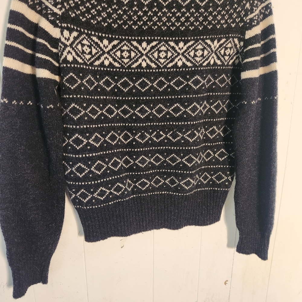 Vtg J G Hook Shetland Wool Black Cream Fair Isle Nordic Size 38 Small - Picture 9 of 16